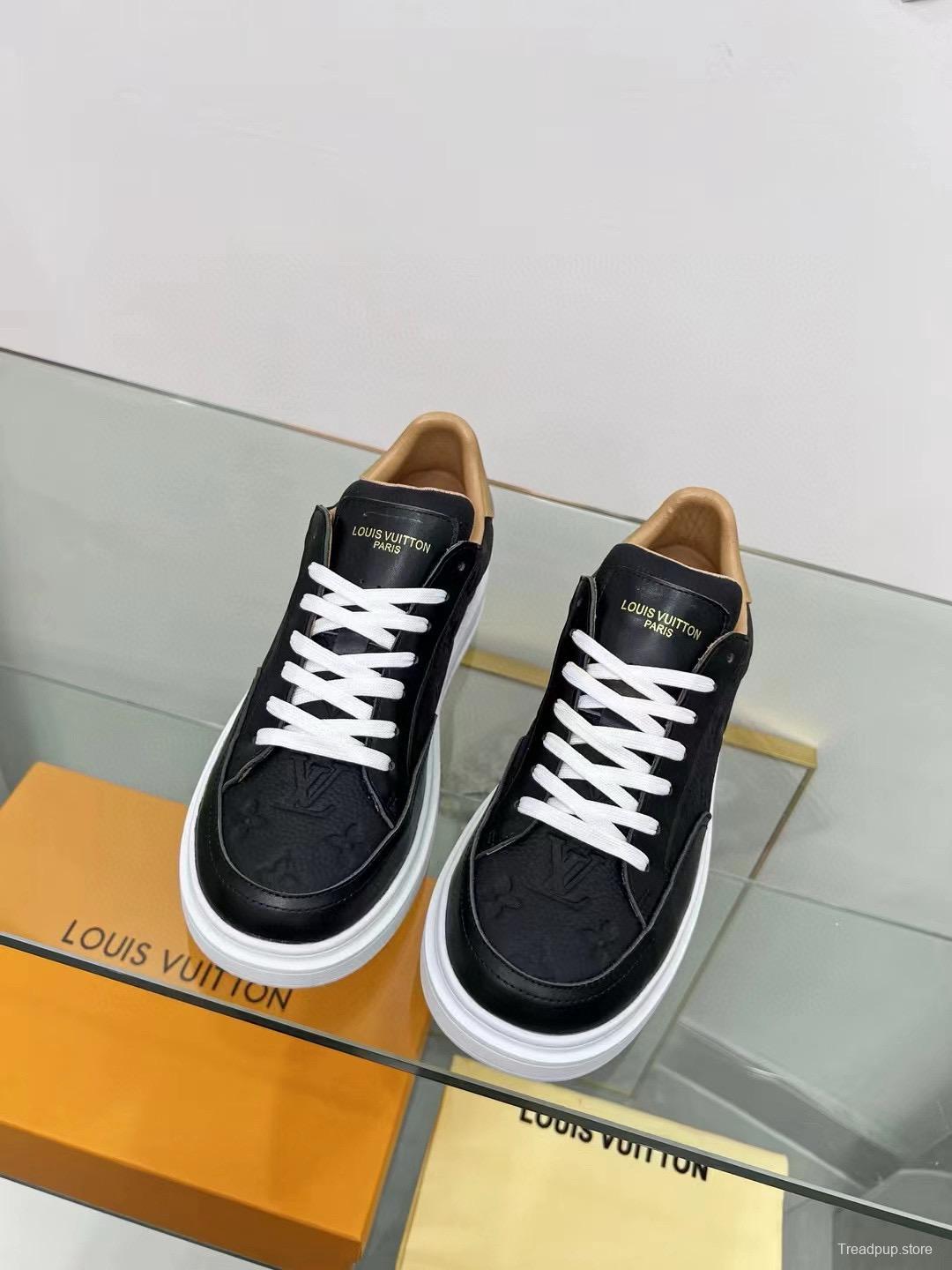 2024 Unisex Louis Vuitton Black Beige Leather Sneakers