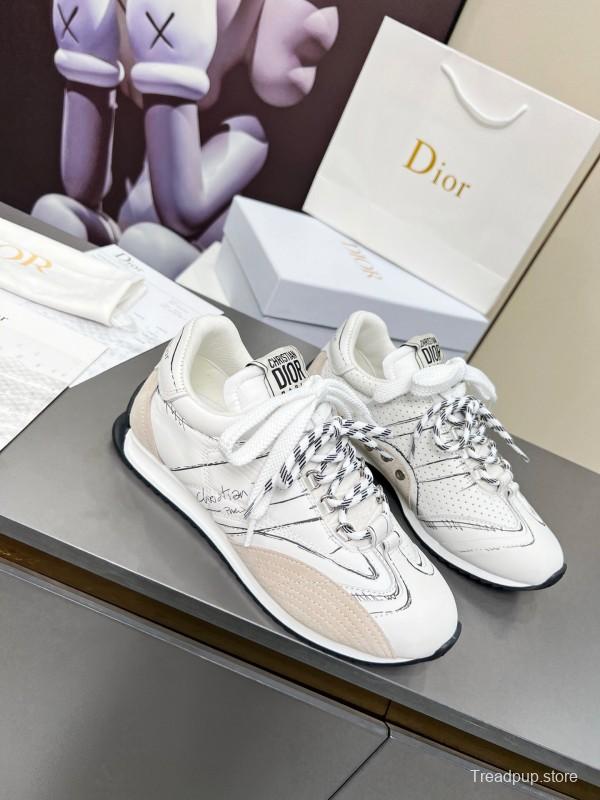 2025 Women Dior White Beige Leather Suede Sneakers KFY00290