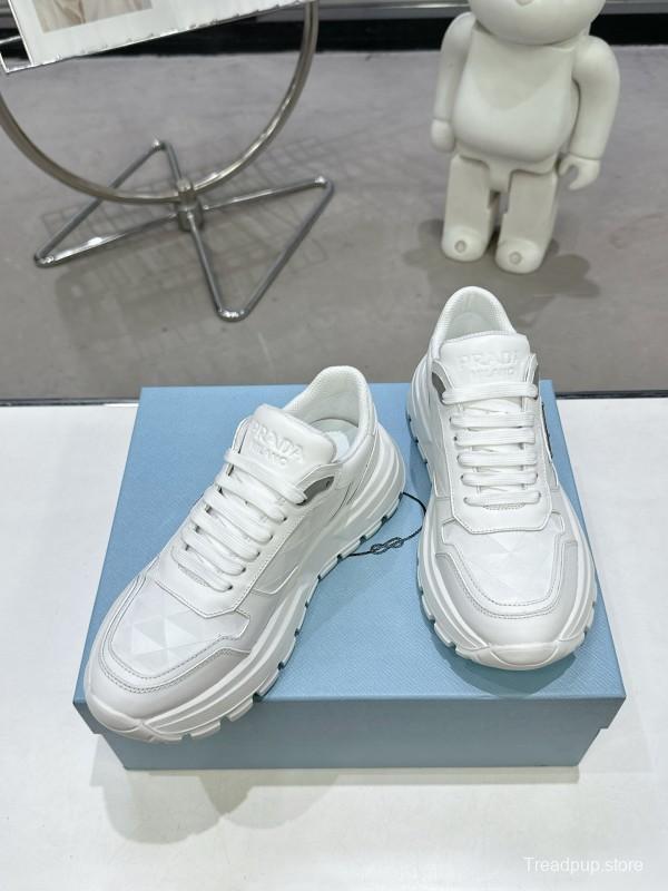 2025 Unisex Prada White Leather Sneakers