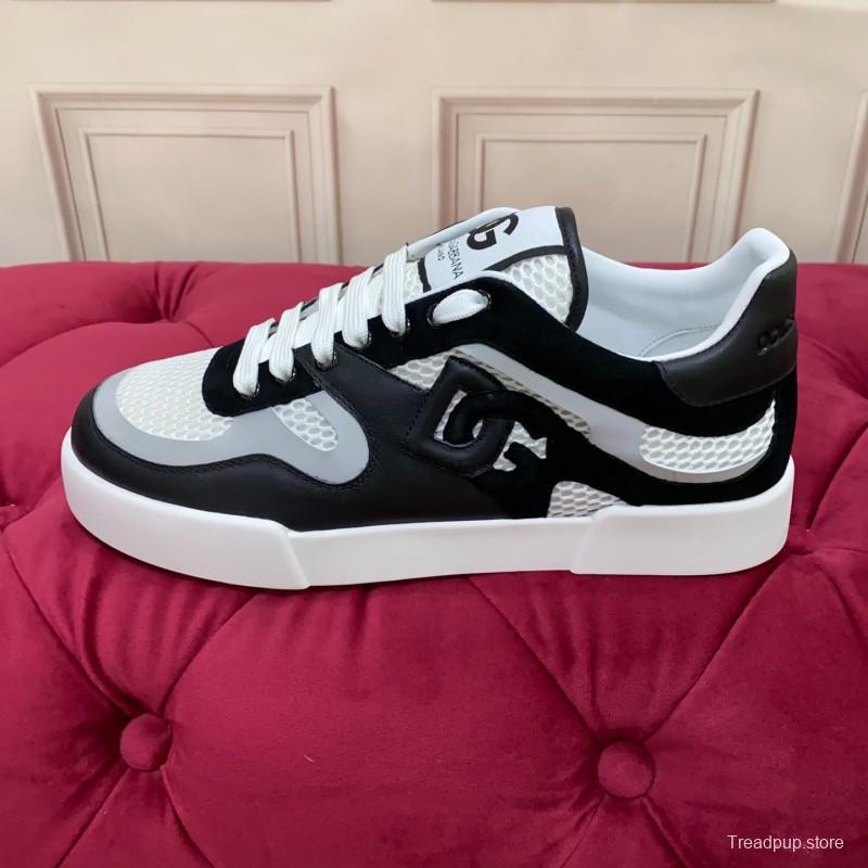 2025 Unisex Dolce & Gabbana Black White Mesh Leather Sneakers