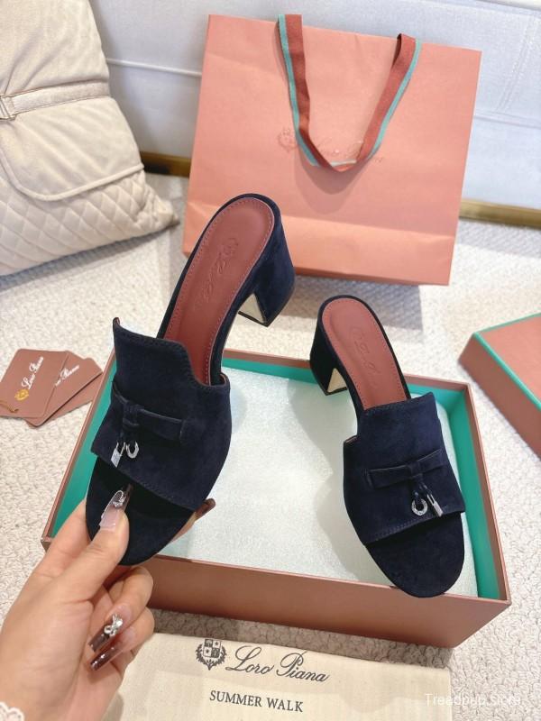 2025 Women LP Navy Suede Heeled Mules