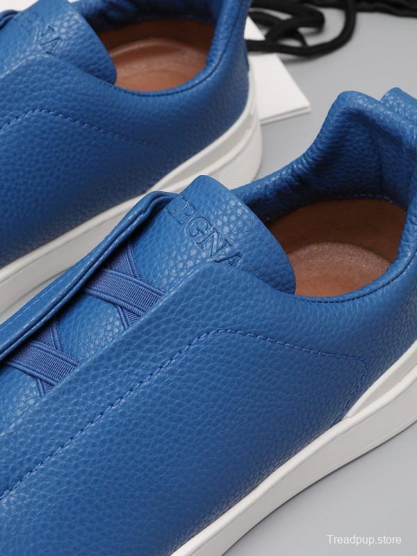 2024 Men Ermenegildo Zegna Blue Leather Low Top Sneakers MJ00240