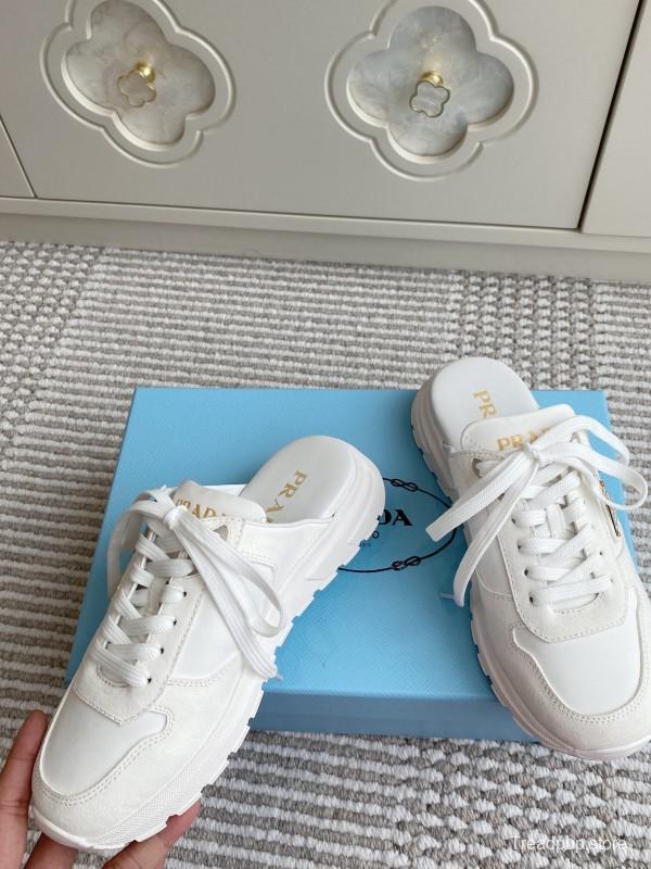 2025 Women Prada White Leather Sneakers LY00290