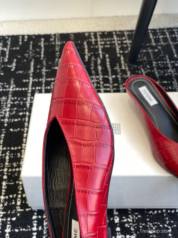 2025 Women Toteme Red Leather Pointed Toe Mule KFY00290
