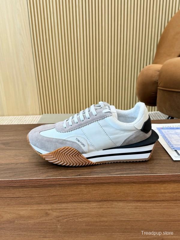 2025 Men TOM FORD White Grey Suede Leather Sneakers