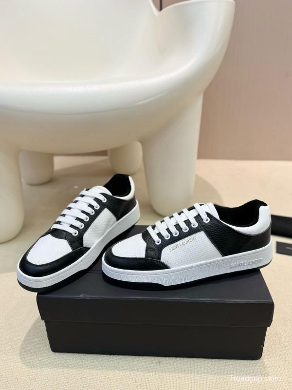 2024 Unisex Yves Saint Laurent Black White Silk Leather Sneakers MJ00350