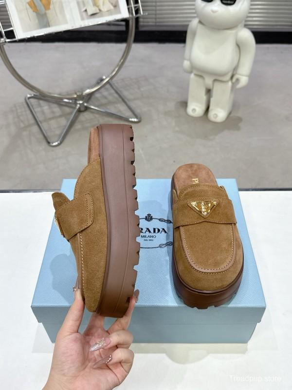 2025 Women Prada Brown Suede Loafers
