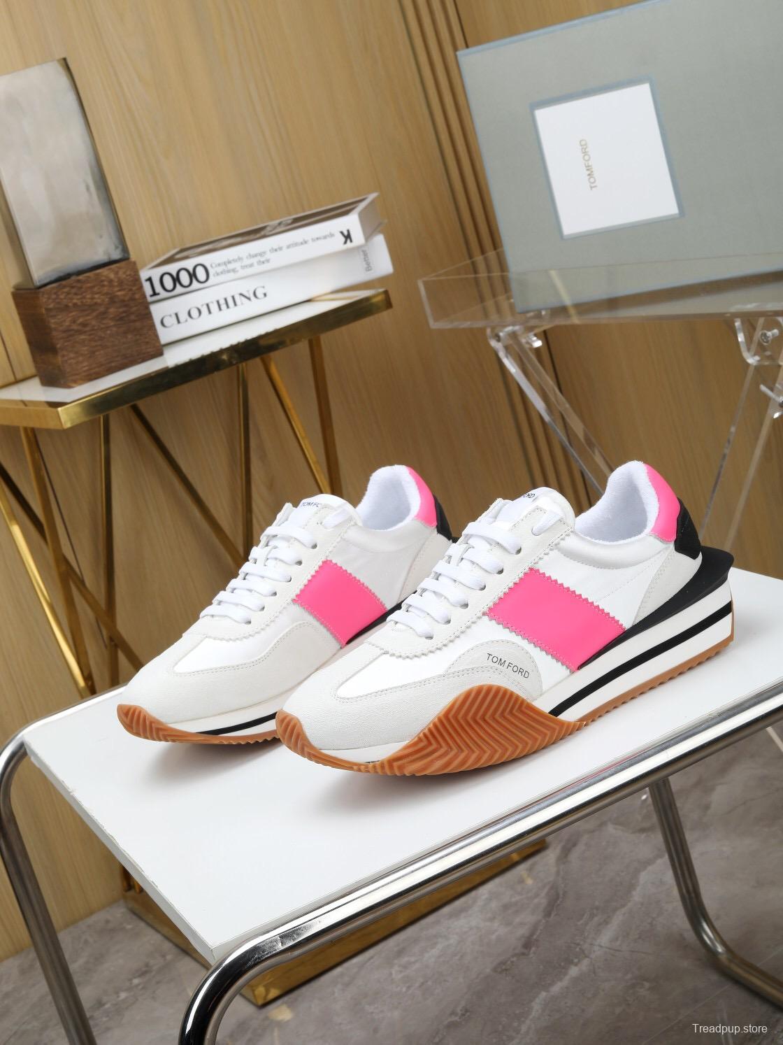 2025 Unisex TOM FORD White Pink Black Leather Suede Sneakers LY00360(F)/LY00370(M)