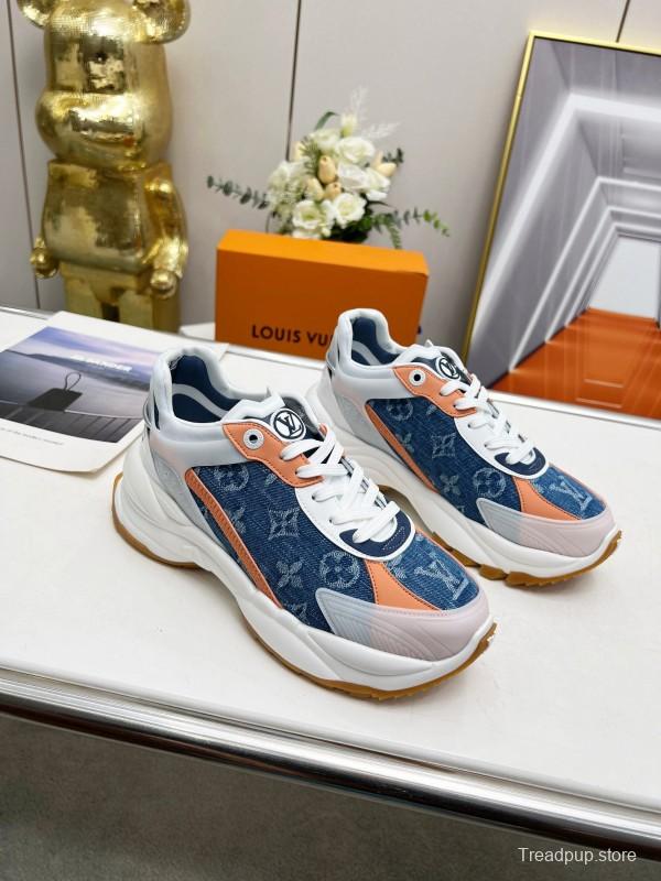 2025 Unisex Louis Vuitton Blue Orange White Leather Mesh Rubber Sneakers Monogram LY00340