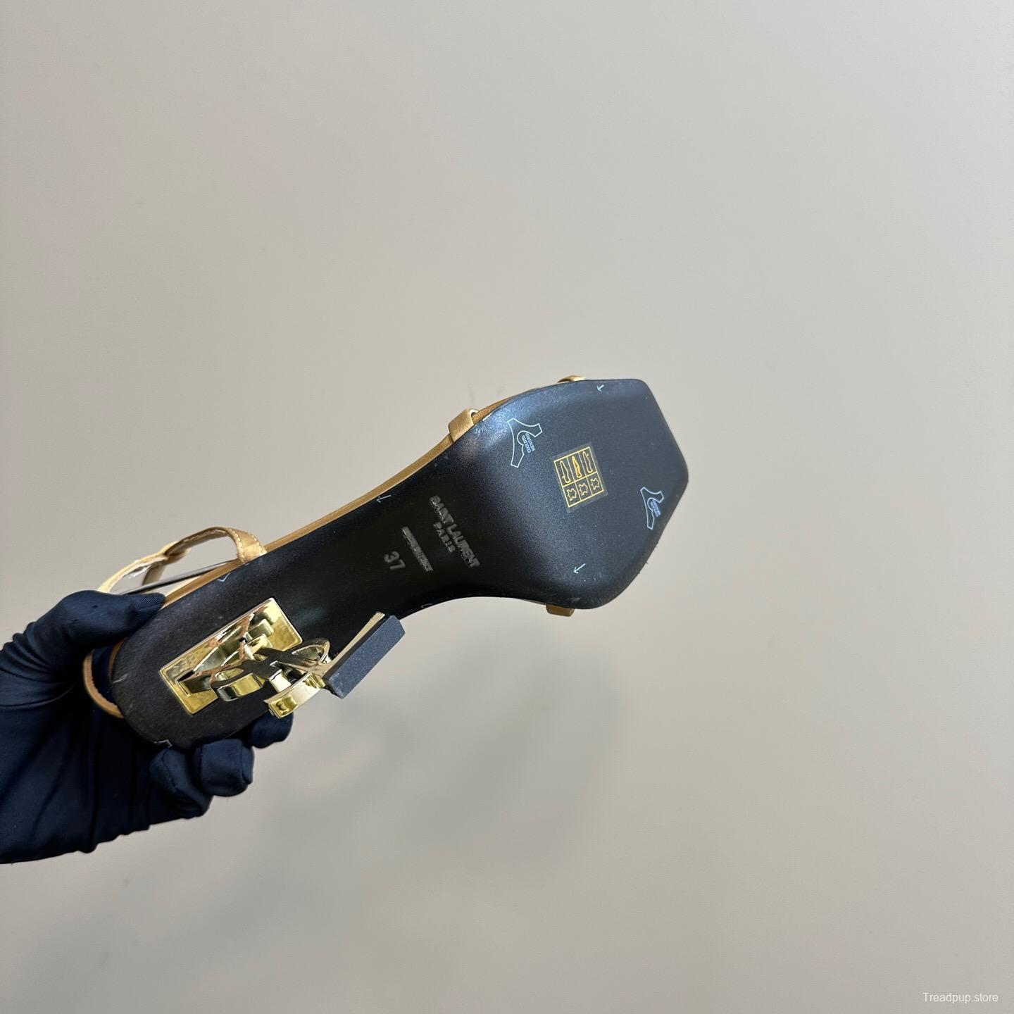 2025 Women Yves Saint Laurent Light Brown Satin High Heel Sandals