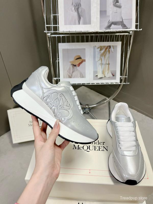 2024 Women ALEXANDER MCQUEEN Silver Leather Sneakers MJ00370