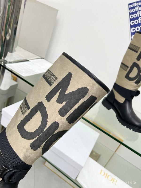 2024 Women Dior black beige leather canvas boots MJ00350