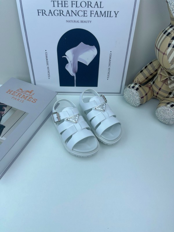 2025 Kids PRADA Black White Leather Sandals