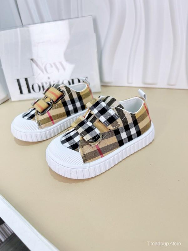 2024 Kids Burberry Beige Black Canvas Leather Sneakers