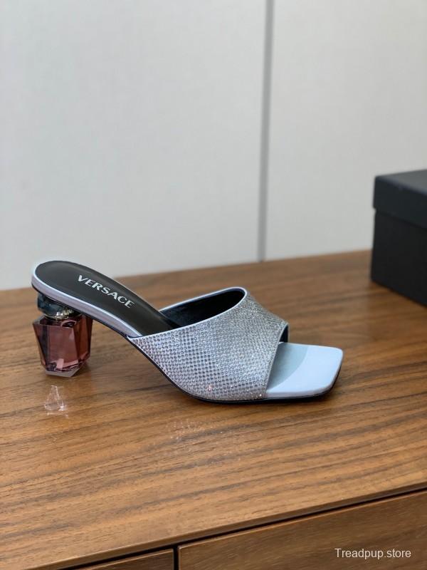 2025 Women VERSACE Silver Leather Slippers