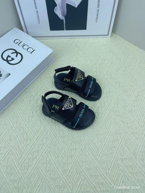 2025 Kids PRADA Black White Leather Sandal