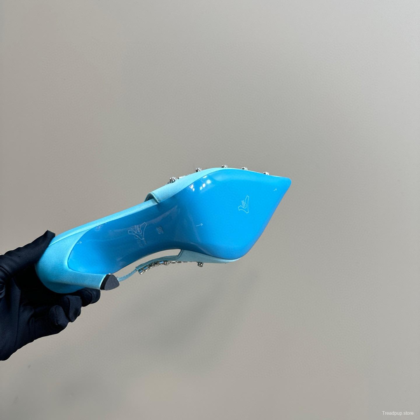 2025 Women Gucci Blue Silk Crystal Embellished Slingback Pumps MJ00340