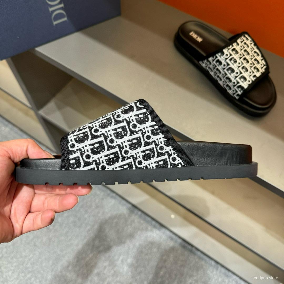 2024 Slippers Dior Black White Canvas Slippers MJ00180