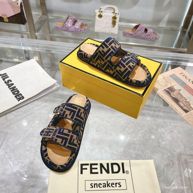 2025 Slippers Fendi Blue Brown Jacquard Buckle KFY00250