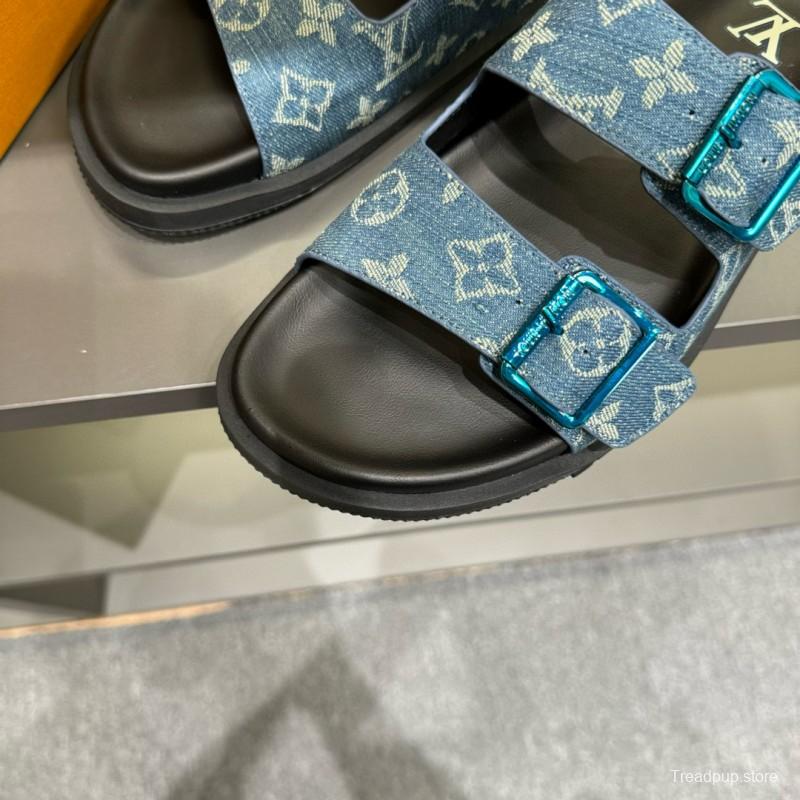 2024 Slippers Louis Vuitton Blue Denim Leather Slippers LY00420