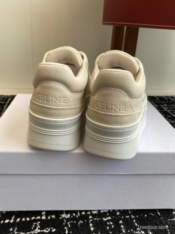 2025 Women Celine Beige Suede Platform Sneakers KFY00320