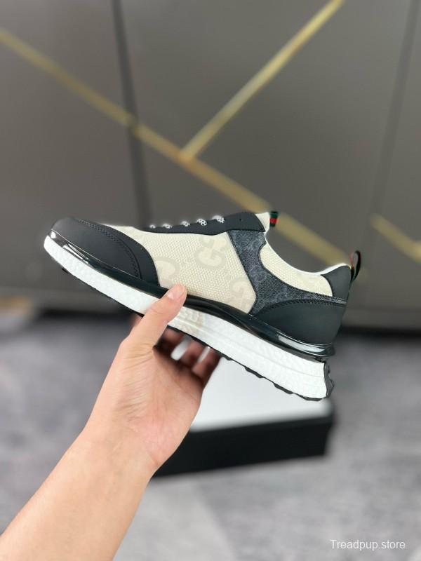 2024 Men Gucci Black White Leather Mesh Sneakers MJ00260