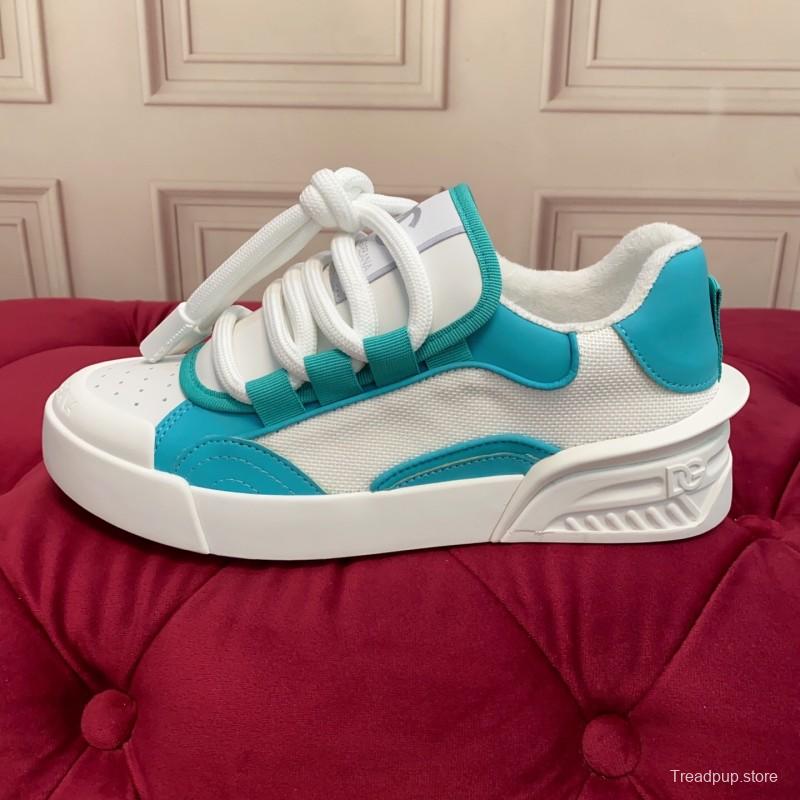 2025 Unisex Dolce & Gabbana White Blue Leather Textile Sneakers