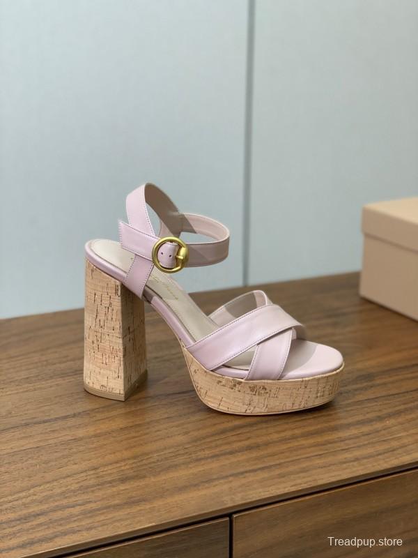 2025 Women Gianvito Rossi Light Pink Leather Platform Sandals