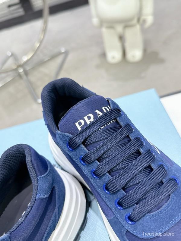 2025 Unisex Prada Blue Nylon Leather Sneakers KFY00310