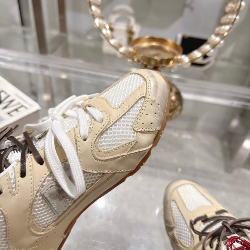 2025 Women New Balance Beige White Leather Mesh Sneakers