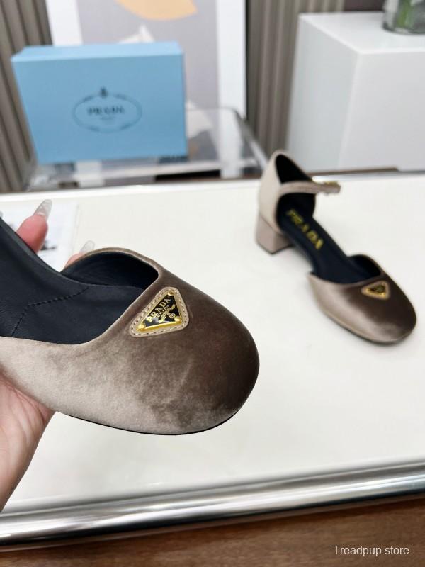 2025 Women Prada Brown Velvet Mary Jane