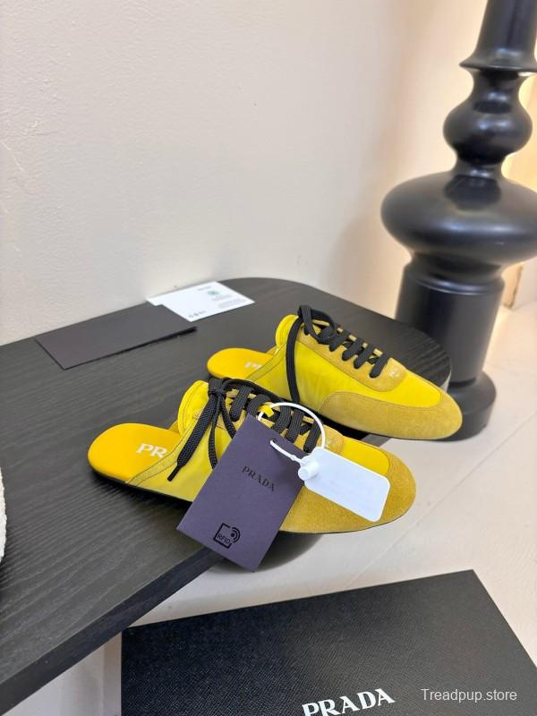 2025 Women Prada Yellow Black Suede Leather Sneakers