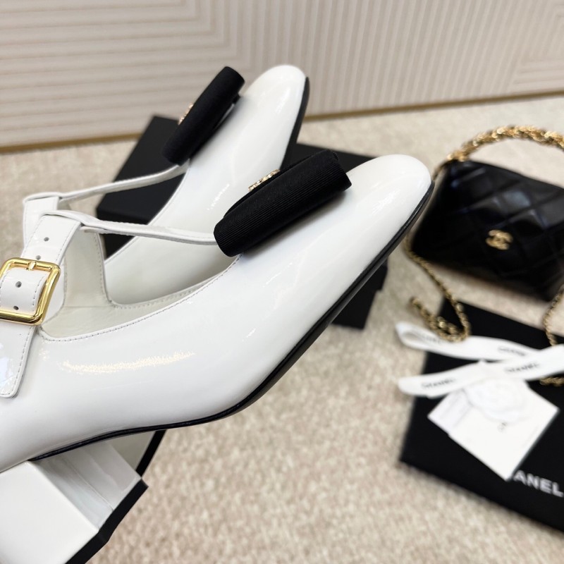 2025 Women Chanel White Black Leather Mary Jane Bow KFY00310