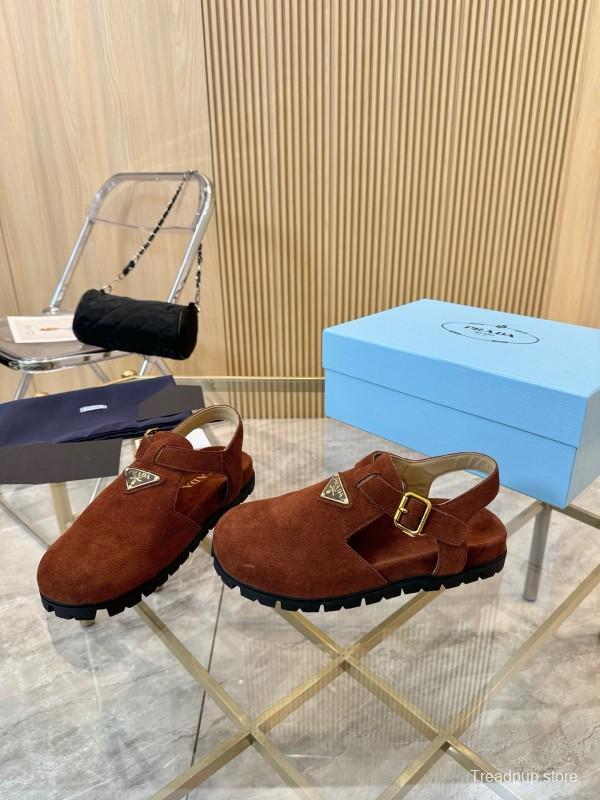 2025 Women Prada Brown Suede Sandal LY00280