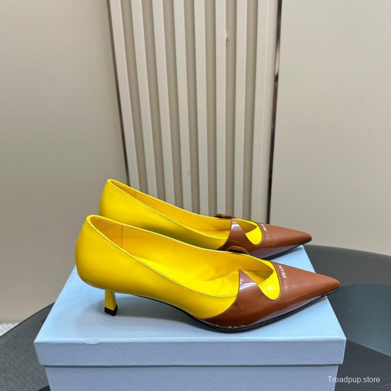 2025 Women Prada Brown Yellow Leather Heels KFY00310