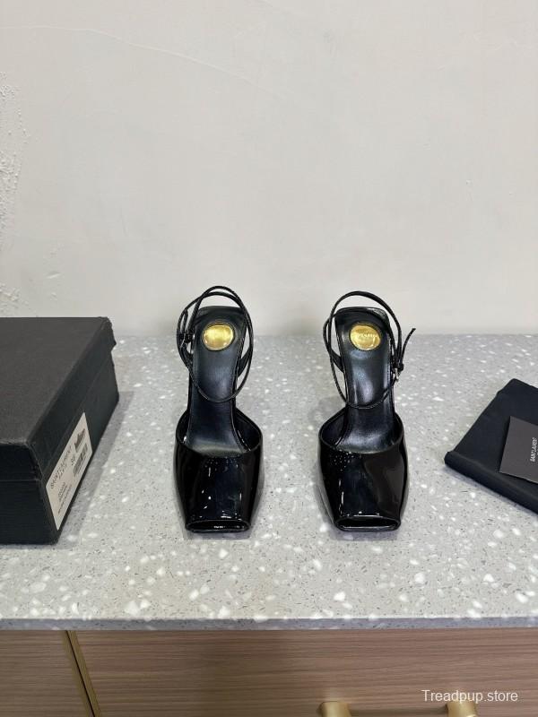 2025 Women Yves Saint Laurent Black Patent Leather Slingback High Heels KFY00290