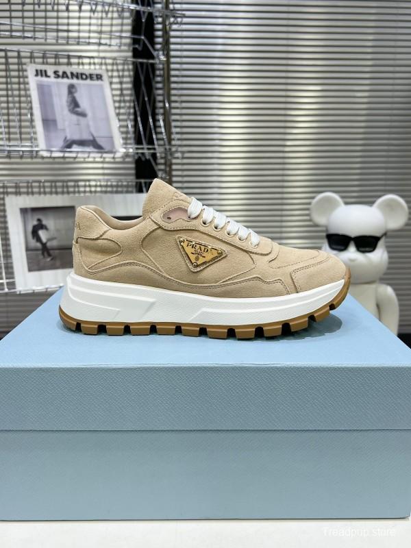 2025 Unisex Prada Beige Suede Leather Sneakers