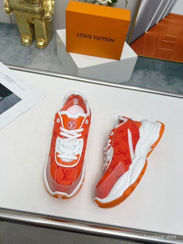 2025 Unisex Louis Vuitton Orange White Mesh Leather Sneakers LY00340(F)/LY00341(M)