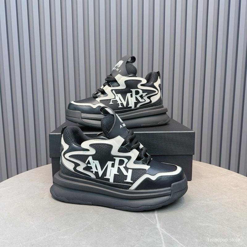 2024 Unisex Amiri Black White Mesh Leather Sneakers MJ00410