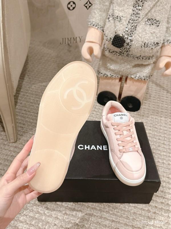 2025 Women Chanel Pink Leather Sneakers
