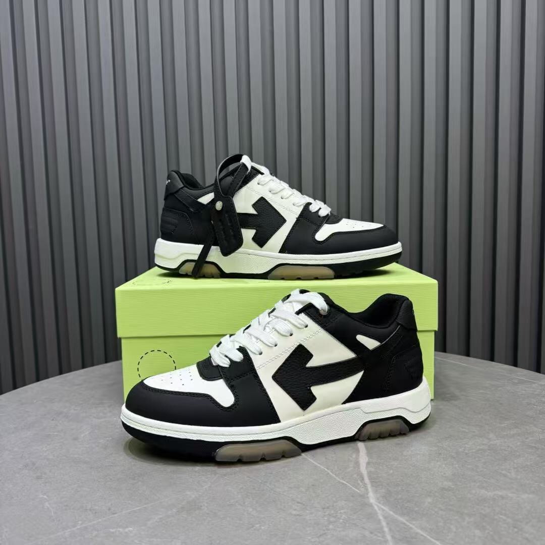 2025 Unisex Off-White Black White Leather Sneakers KFY00310(F/W)