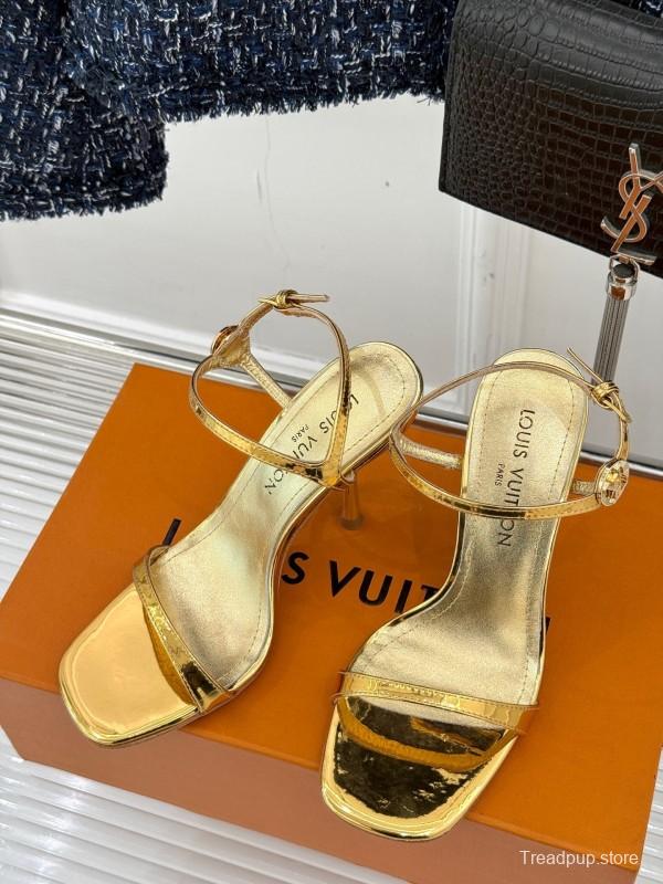 2025 Women Louis Vuitton Gold Leather Sandals