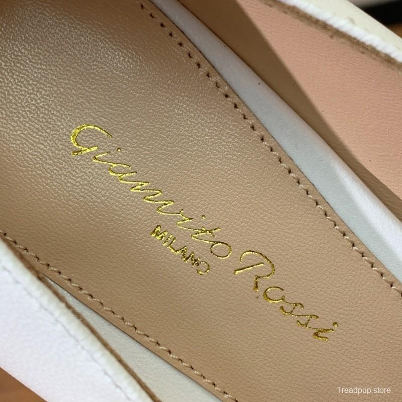2025 Women Gianvito Rossi White Leather Buckle Pumps KFY00300