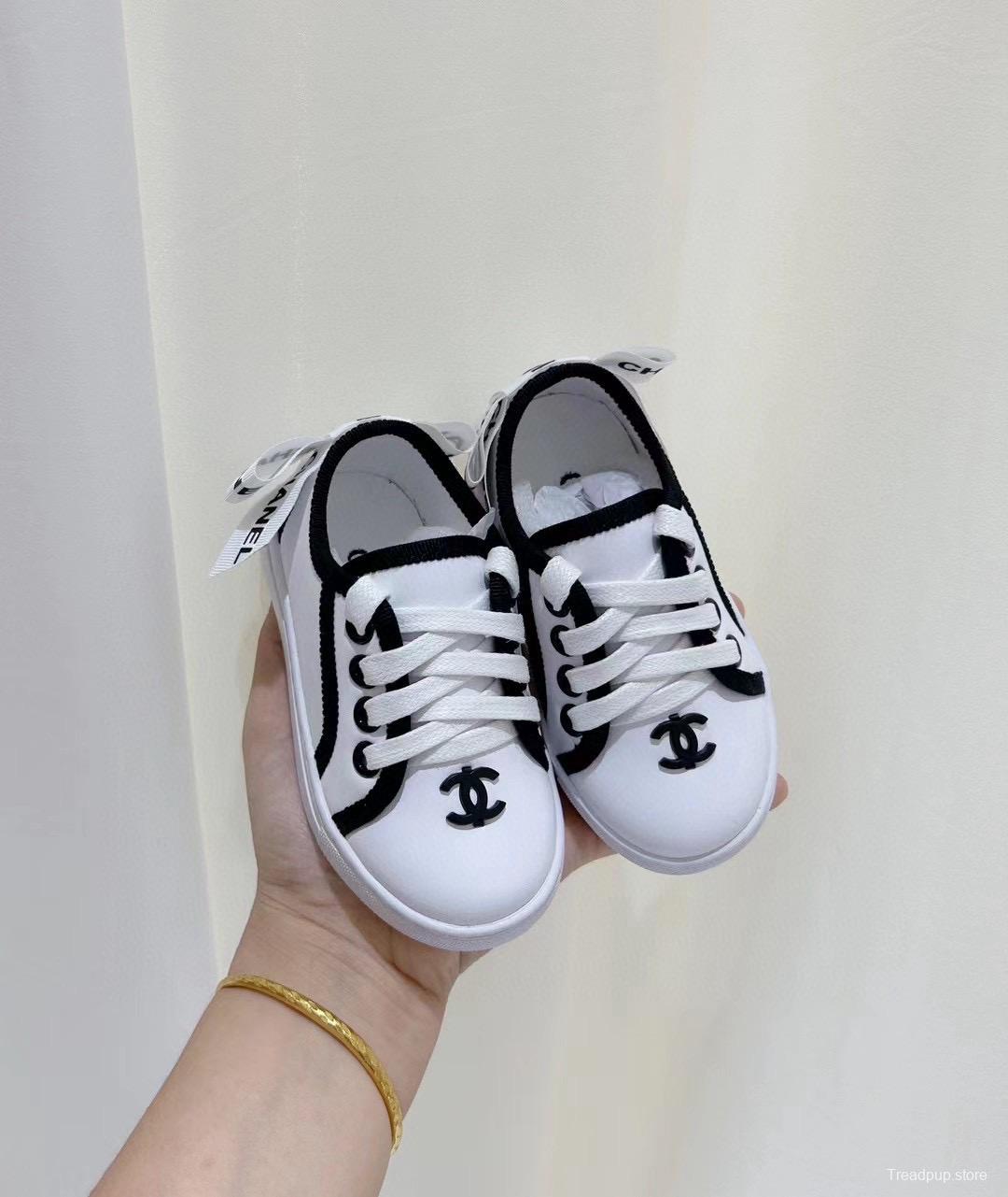 2024 Kids CHANEL White Black Canvas Casual Shoes