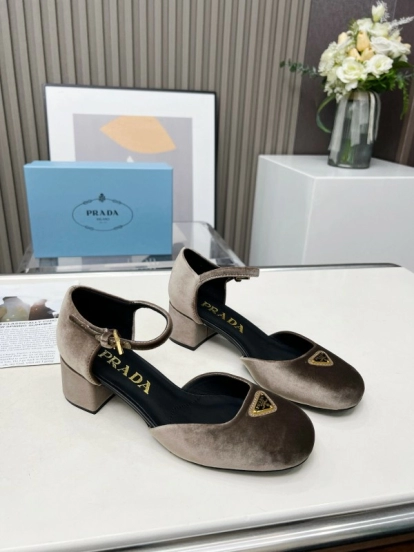 2025 Women Prada Brown Velvet Mary Jane