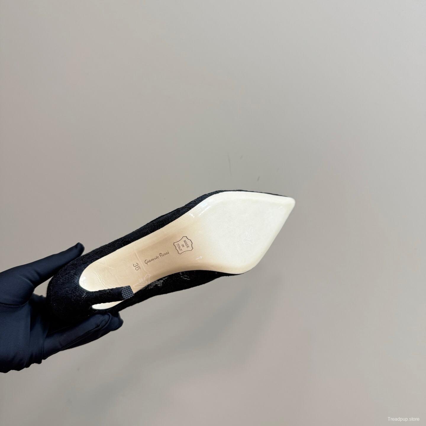 2025 Women Gianvito Rossi Black Lace Leather High Heel KFY00280