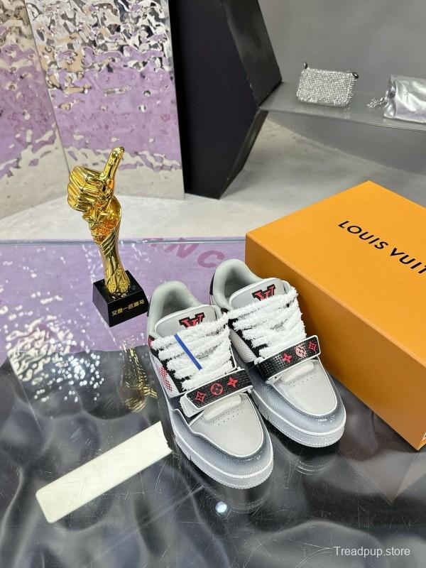 2024 Unisex Louis Vuitton White Gray Pink Leather Mesh Trainer