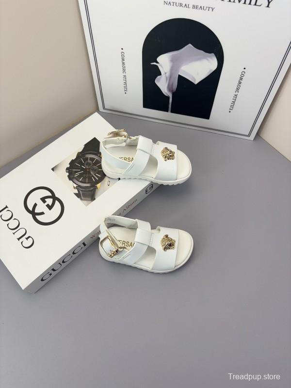 2025 Kids Versace Black White Leather Sandals