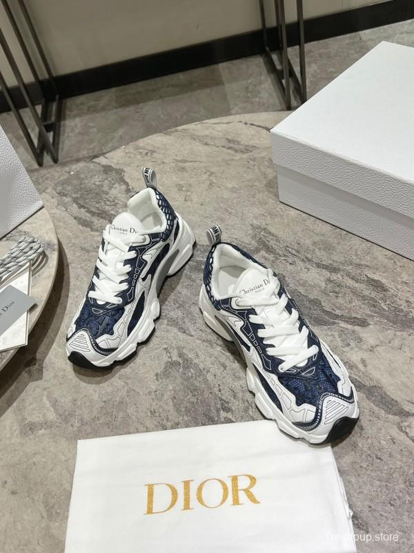 2025 Women Dior Navy White Mesh Leather Sneakers KFY00370