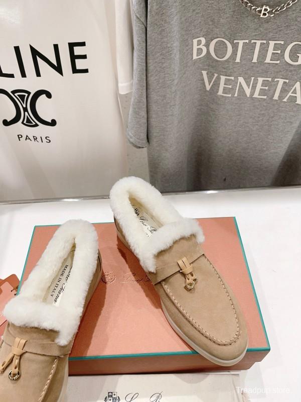 2024 Women Le Parmentier Beige Suede Shearling Loafers